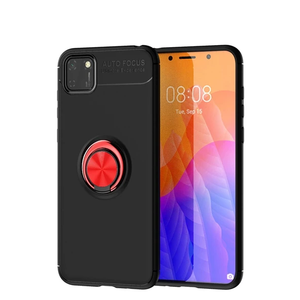 Huawei Y5p Kılıf Range Yüzüklü Silikon - Siyah-kırmızı ürün görseli 1