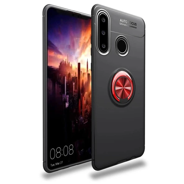 Huawei Y6p Kılıf Range Yüzüklü Silikon - Siyah-kırmızı ürün görseli 1