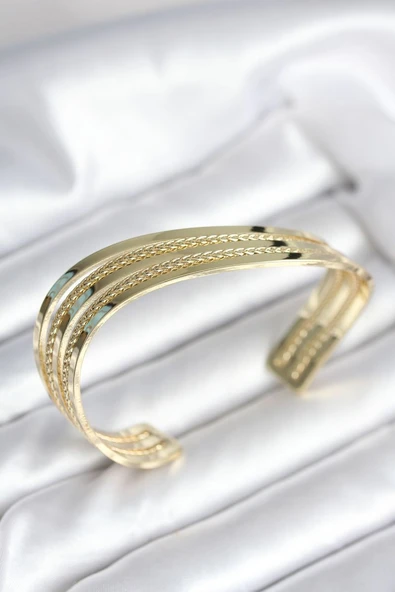Eğik Şerit Model Gold Renk Pirinç Kadın Bileklik - TJ-BB8019 TG-1395 346190 ürün görseli 1