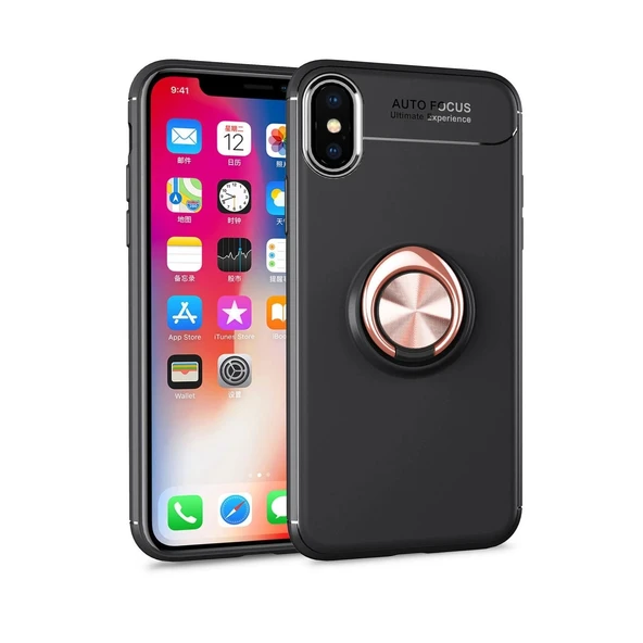 Apple İphone Xs Max Kılıf Range Yüzüklü Silikon - Siyah-gold ürün görseli 1