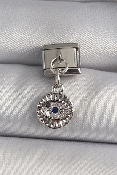 316L Çelik Gümüş Renk Sallantı Zirkon Taşlı Göz Model Nomination Charm - TJ-BC1157 ürün görseli 1