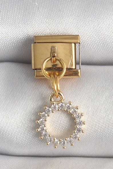 316L Çelik Gold Renk Zirkon Taşlı Sallantı Güneş Model Nomination Charm - TJ-BC1353 ürün görseli 1