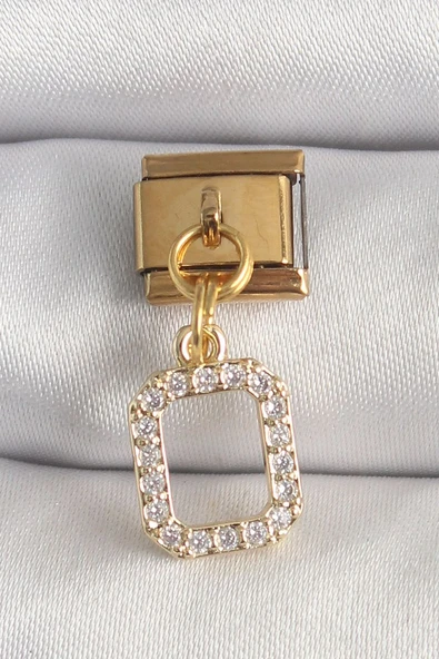 316L Çelik Gold Renk Sallantı Kare Zirkon Taşlı Nomination Charm - TJ-BC1350 ürün görseli 1
