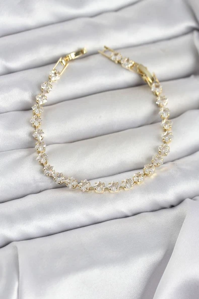Kare Zirkon Taşlı Gold Renk Pirinç Su Yolu Kadın Bileklik - TJ-BB8326 TG-1395 347480 ürün görseli 1