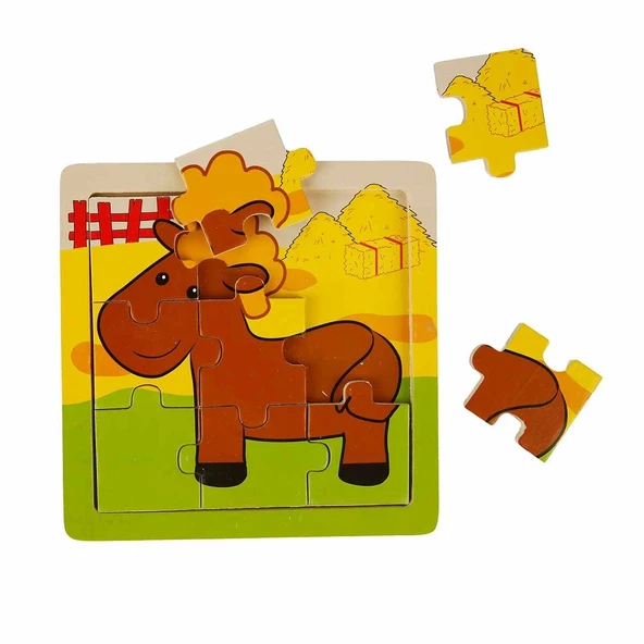S00002907 WOODEN PUZZLE ANIMALS 9 PCS 3 AST ürün görseli 1