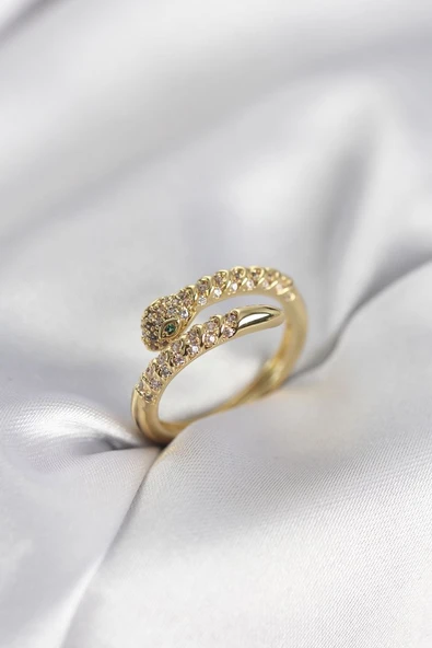 Yılan Model Gold Renk Zirkon Taşlı Kadın Yüzük - TJ-BYK3989 TG-1395 347282 ürün görseli 1