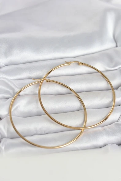 316L Çelik Gold Renk 70 mm Kadın Halka Küpe ürün görseli 1