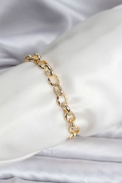 14K Gold Renk Kaplama Lazerli Zincir Model CM Kadın Bileklik - TJ-BB8120 TG-1395 346448 ürün görseli 1