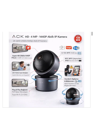 AK01-00201 Smart Wifi Kamera 4Mp Bluetooth - Resim 3