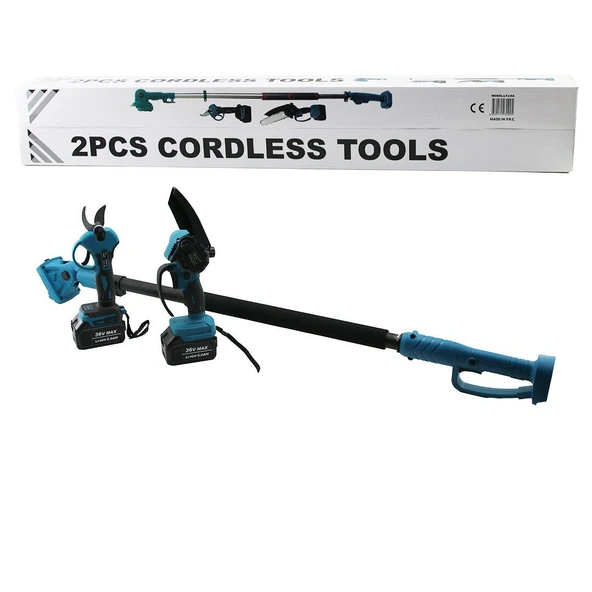 BN-5 CORDLESS TOOLS LTJ-6A ZZ-01 2 PCS SET 6" BUDAMA DAL KESME TESTERE=ŞARJLI--YAĞSIZ - ZİNCİRLİ + ŞARJLI BAĞ MAKASI TELESKOPİK UZAYAN METAL SAP=120--195CM (4915) ürün görseli 1