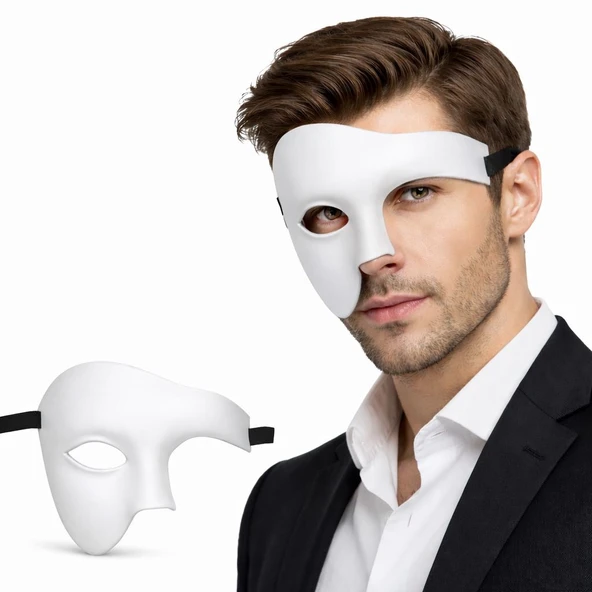 Beyaz Yarım Erkek Maske – Phantom Parti & Balo Maskesi TG-1395 348075 ürün görseli 1