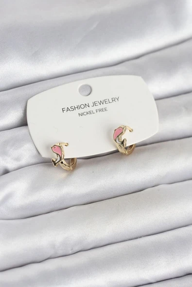 Pembe Yunus Balığı Model Gold Renk Pirinç Çocuk Küpe ürün görseli 1