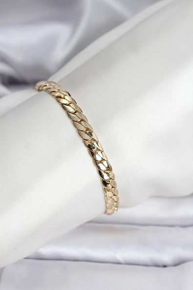 14K Gold Renk Kaplama Ezme Zincir Model Kadın Bileklik - TJ-BB8116 TG-1395 346445 ürün görseli 1