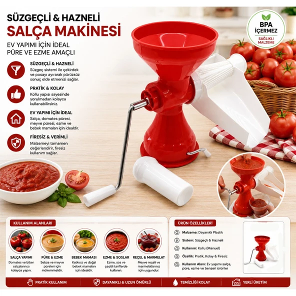 Ev Tipi Salça Makinesi - Süzgeçli ve Hazneli - Manuel Kollu ürün görseli 1