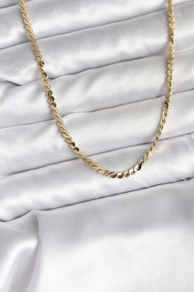14K Gold Renk Kaplama Ezme Yılan Zincir Model CM Kadın Kolye - TJ-BKO10735 TG-1395 346495 ürün görseli 1