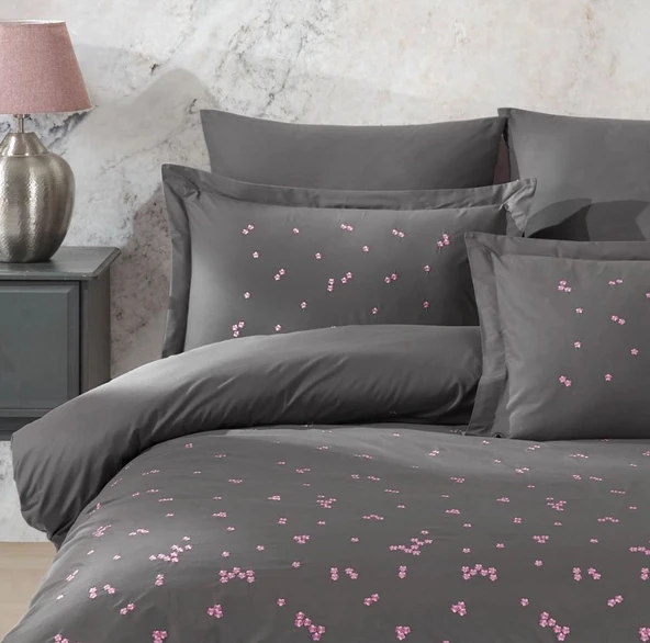 Çift Kişilik Poplin Premium Nakışlı Nev Spring Gri ürün görseli 1