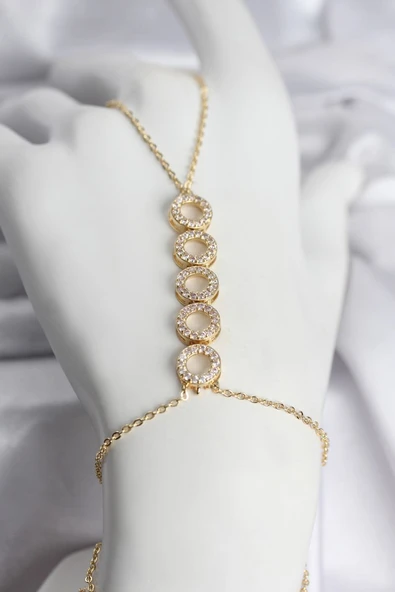 Pirinç Gold Renk Zirkon Taşlı Sıralı Halka Model Kadın Şahmeran ürün görseli 1