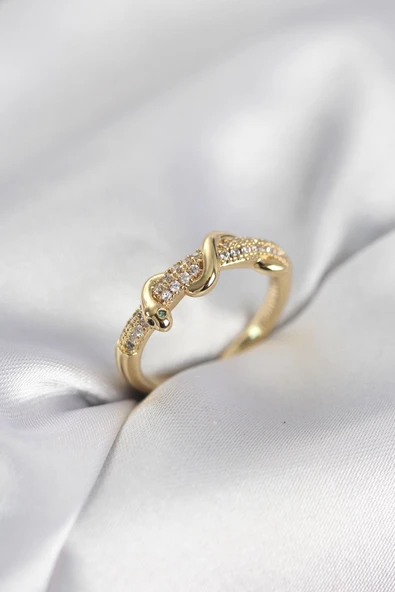Gold Renk Zirkon Taşlı Sarmal Yılan Model Kadın Yüzük ürün görseli 1