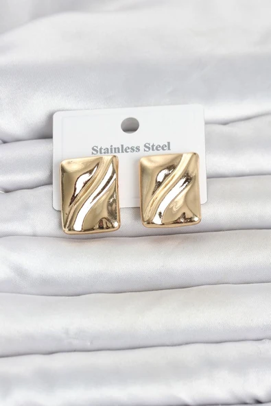 316L Çelik Gold Renk Plaka Model Kadın Küpe ürün görseli 1
