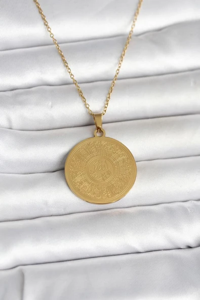 316L Çelik Gold Renk Ayetel Kürsi Yazılı Kolye ürün görseli 1