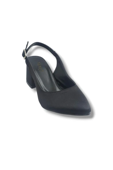 Mengi 694-26 Saten Arkası Açık Kalın Topuk Kadın Ayakkabı(6cm) ürün görseli 1