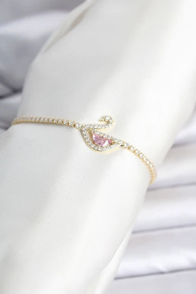Pirinç Gold Renk Zirkon Taşlı Swan Model Su Yolu Kadın Bileklik ürün görseli 1