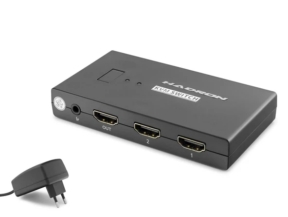 Hdmi Usb Kvm Switch 2 Port Hdmi 4 Port Usb Dahili Kablolu - Siyah HDX1373 ürün görseli 1