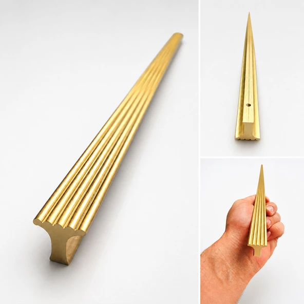 Özen Çizgili Mat Sarı Çekmece Kulp 1 Adet 320 mm Uzun Dolap Kapak Kulbu Modern Mobilya Aksesuarı ürün görseli 1