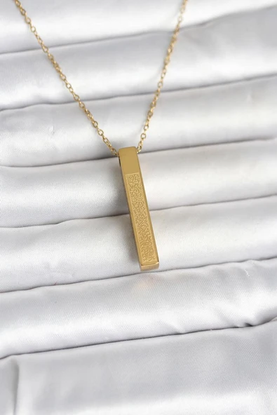 316L Çelik Gold Renk Ayetel Kürsi Yazılı Bar Çubuk Kolye - TJ-BKO11057 TG-1395 349947 ürün görseli 1