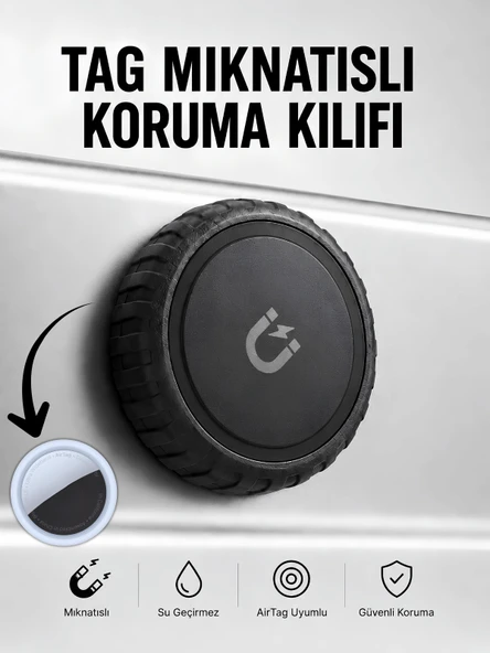 Gözcü Mobil Airtag Manyetik Koruma Kılıfı Su Geçirmez Mıknatıslı Darbeye Dayanıklı Airtag Takip Cihazı Kılıfı Uyumlu Motosiklet Araç Eşya Yapıştırılabilir Tutucu Aksesuar ürün görseli 1