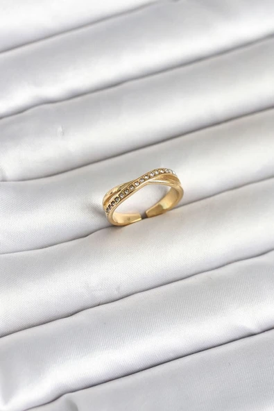 316L Çelik Gold Renk Zirkon Taşlı Kadın Yüzük - TJ-BYK4180 TG-1395 349971 ürün görseli 1