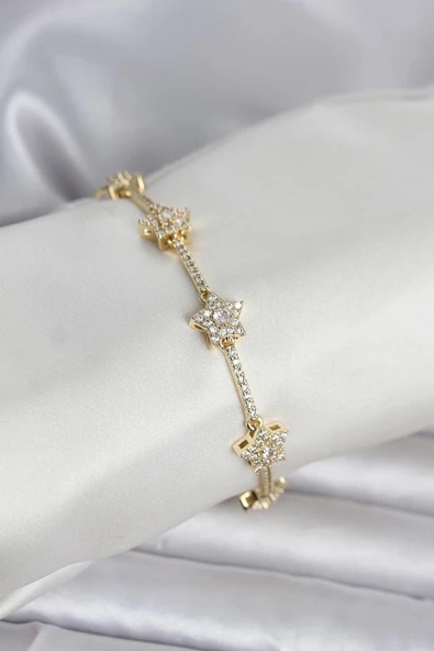 Pirinç Gold Renk Yıldız Model Zirkon Taşlı Kadın Bileklik - TJ-BB8410 TG-1395 349902 ürün görseli 1