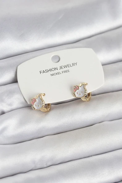 Kitty Model Gold Renk Pirinç Çocuk Küpe - TJ-BKP11652 ürün görseli 1