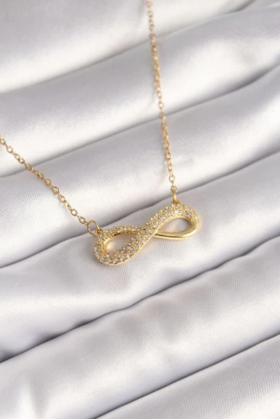 316L Çelik Gold Renk Zincir Zirkon Taşlı Sonsuzluk Model Kadın Kolye - TJ-BKO8410 TG-1395 349243 ürün görseli 1