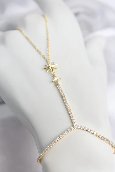 Gold Renk Pirinç Zirkon Taşlı Kutup Yıldızı Model Şahmeran ürün görseli 1