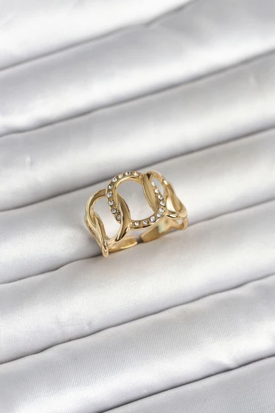 316L Çelik Gold Renk Samanyolu Model Kadın Yüzük ürün görseli 1