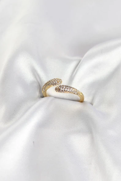 Zirkon Taşlı Gold Renk Pirinç Yüzük TJ-BYK4185 ürün görseli 1