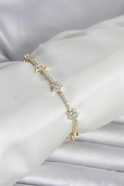 Pirinç Gold Renk Zirkon Taşlı Yıldız Model Kadın Bileklik ürün görseli 1