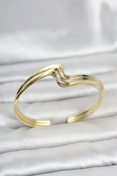 Zikzak Model Gold Renk Pirinç Kadın Bileklik TJ-BB8554 ürün görseli 1
