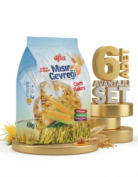 Afia Ballı Ruşeymli Mısır Gevreği 6x450 Gr ürün görseli 1