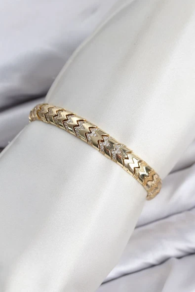 CM Kalın Yılan Model Zirkon Taşlı VIP Seri Gold Renk Pirinç Kadın Bileklik ürün görseli 1