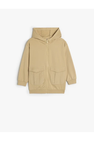 Koton Çocuk Oversize Kapşonlu Fermuarlı Sweatshirt Cepli Uzun Kollu Pamuklu Şardonlu ürün görseli 1