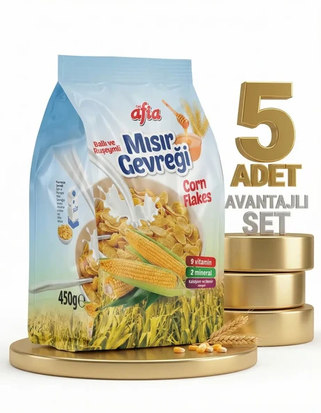 Afia Ballı Ruşeymli Mısır Gevreği 5x450 Gr ürün görseli 1