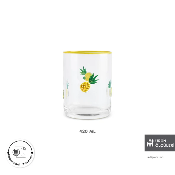 Karaca Pineapple Meşrubat Bardağı 420 ml Sarı - Resim 2