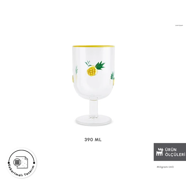 Karaca Pineapple Kadeh 390 ml Sarı - Resim 2
