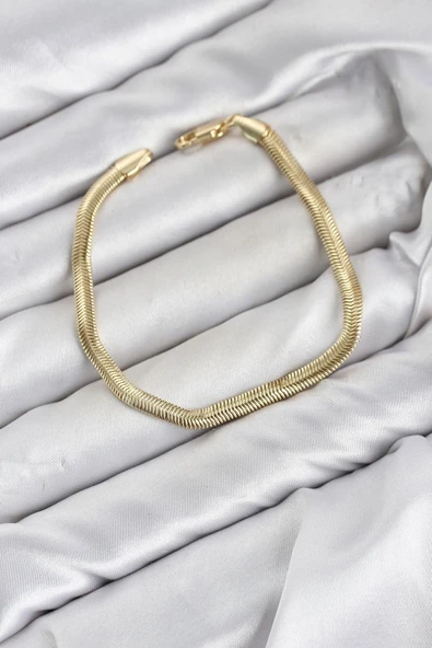 CM Yassı Yılan Zincir Model Gold Renk Pirinç Kadın Bileklik ürün görseli 1