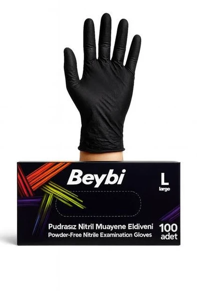 BEYBİ MUAYENE ELDİVENİ PUDRASIZ NİTRİL SİYAH LARGE 100'LÜ ürün görseli 1
