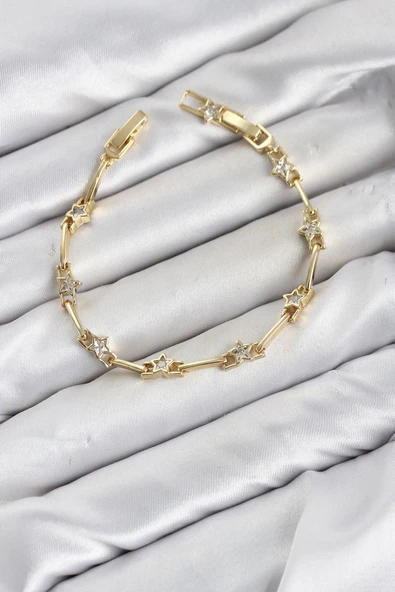 CM Gold Renk Yıldız Model Zirkon Taşlı Pirinç Kadın Bileklik TJ-BB8602 ürün görseli 1