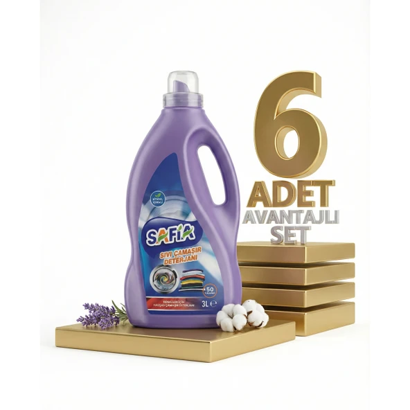Safia Bitkisel Sıvı Çamaşır Makine Deterjanı Renkliler 6x3 Lt ürün görseli 1