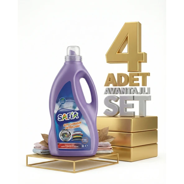 Safia Bitkisel Sıvı Çamaşır Makine Deterjanı Renkliler 4x3 Lt ürün görseli 1